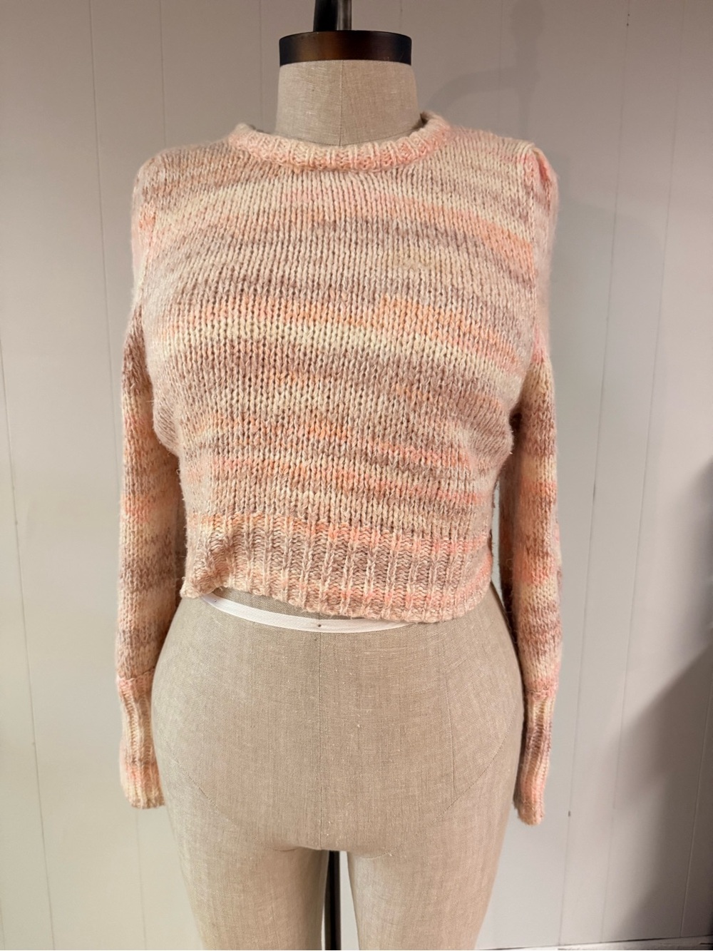 wild fable Peach and Cream Striped Cropped Crewneck Sweater